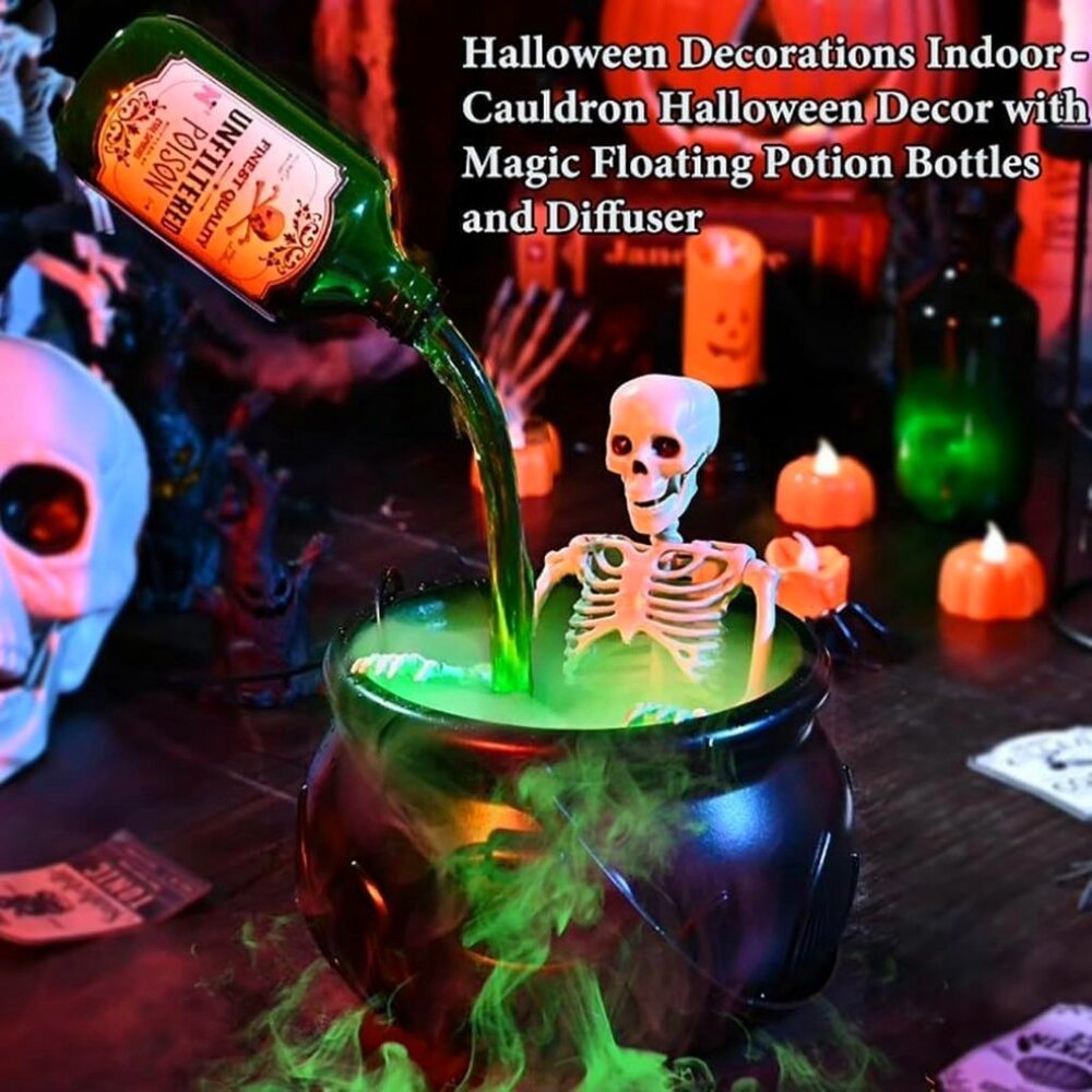 LED Mist Maker Halloween Witches Cauldron, Halloween Decorations Indoor,Black